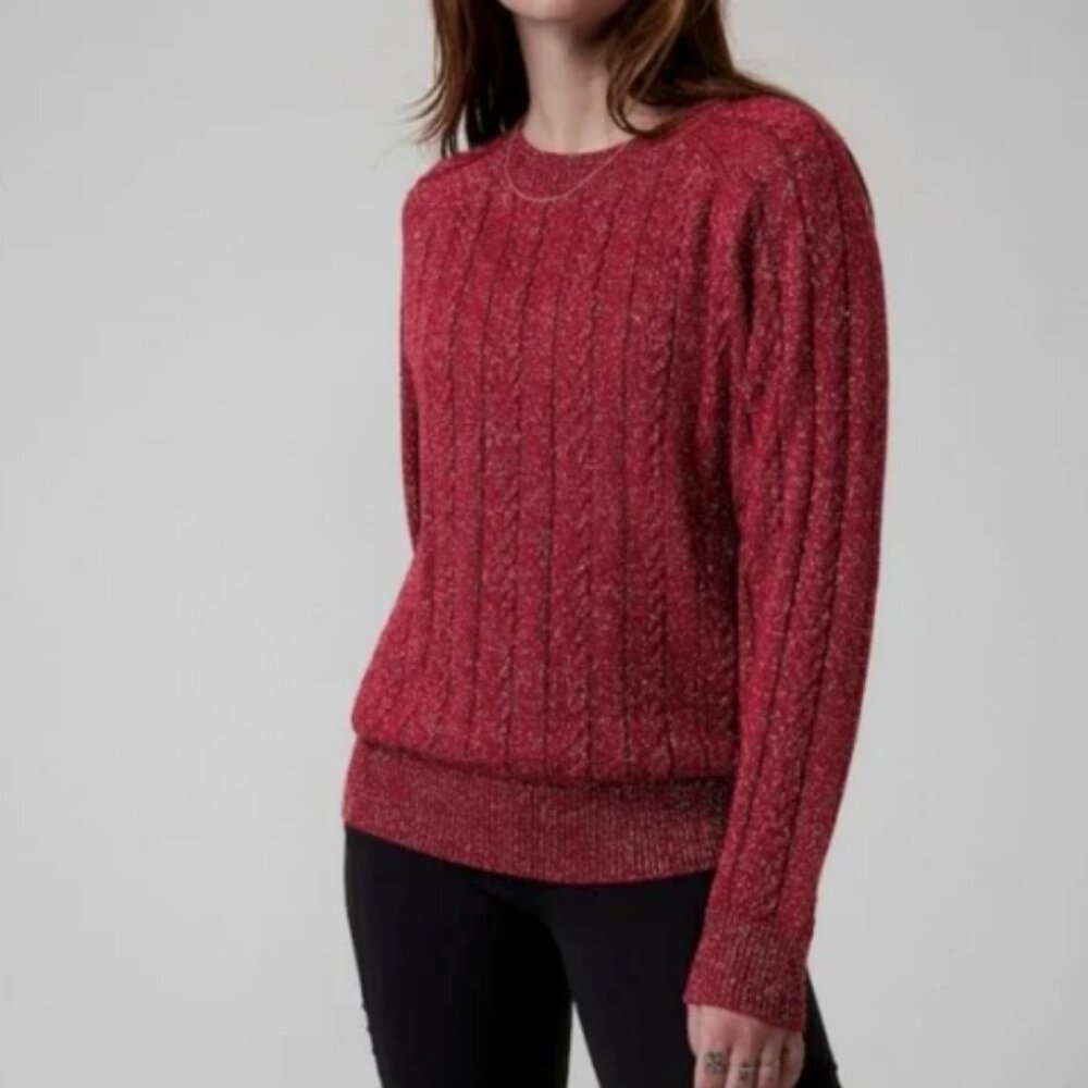 NWT Athleta Sparkle Crossroads Crew Sweater Decadent Red Metallic Wool Blend